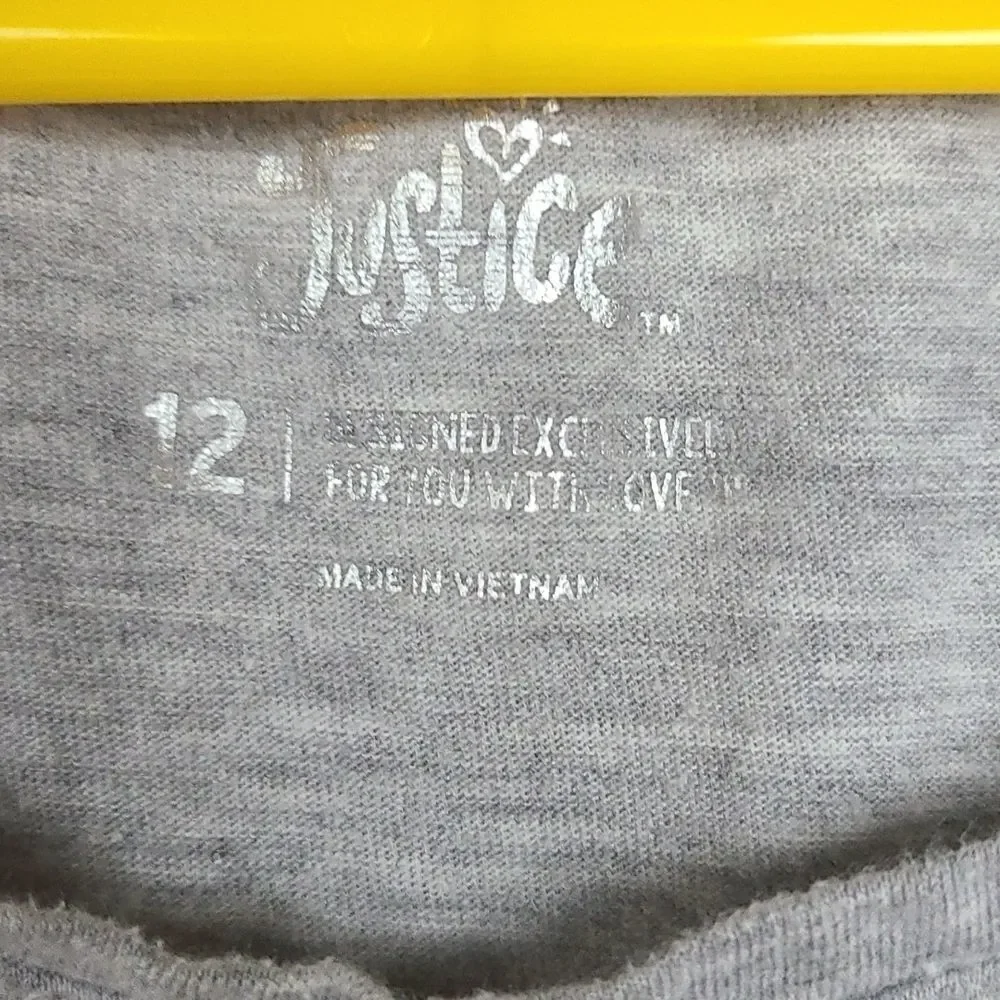 Justice Girls 12 Gray Reverse Sequin Winking Smiley Tee Short Sleeve T-Shirt